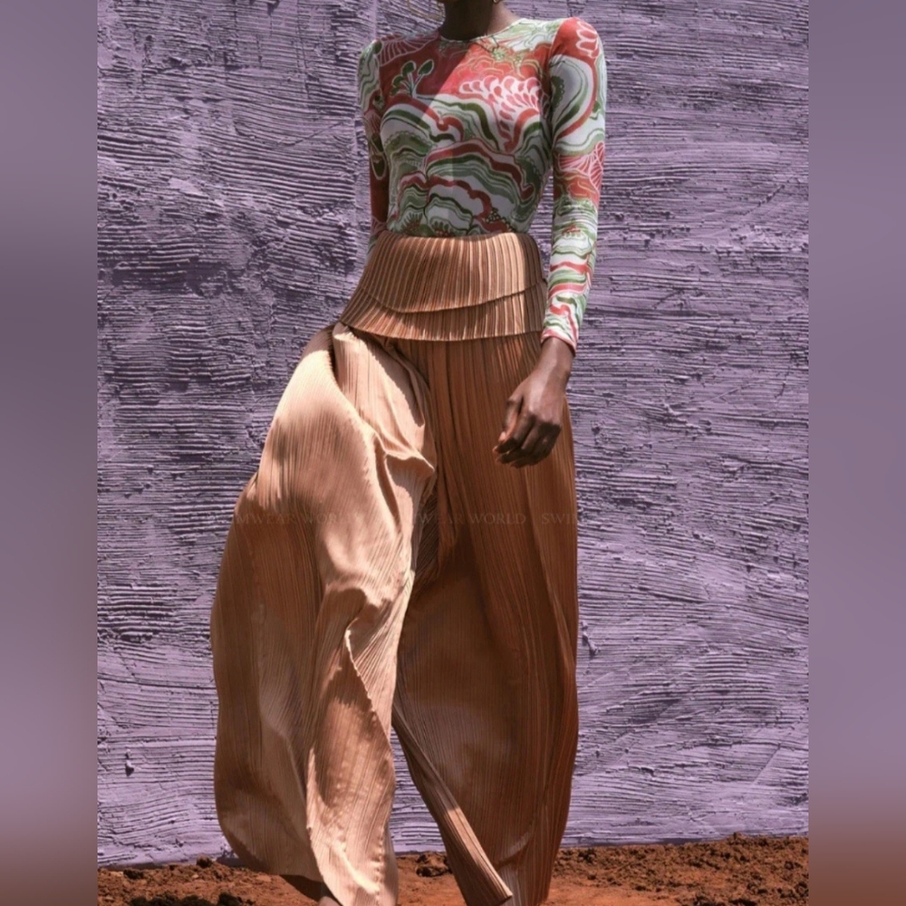 Andrea Iyamah Linea Pleated Pants Sz S Toffee Nwt Retail $284